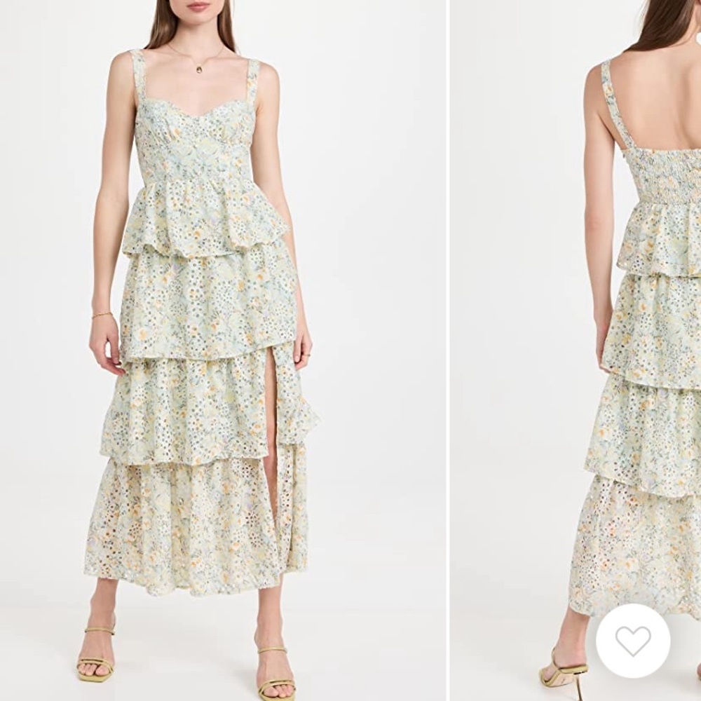 ASTR The Label Mid Summer dress, floral-print eyelet and frilly tiers. Size S